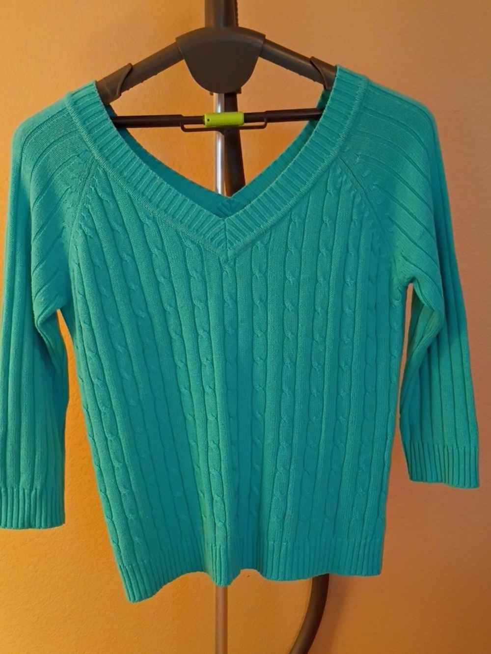 Faded Glory Teal V-Neck Cable Knit Sweater